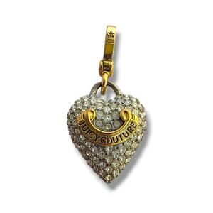 Juicy Couture Charm - Gold Puffy Heart Pave Crystal Charm - Vintage Y2K Jewlery